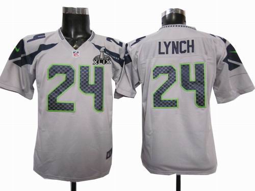 2015 Super Bowl XLIX Jersey Youth Nike Seattle Seahawks 24# Marshawn Lynch grey Game Jersey