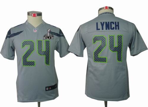 2015 Super Bowl XLIX Jersey Youth Nike Seattle Seahawks 24# Marshawn Lynch grey limited Jersey