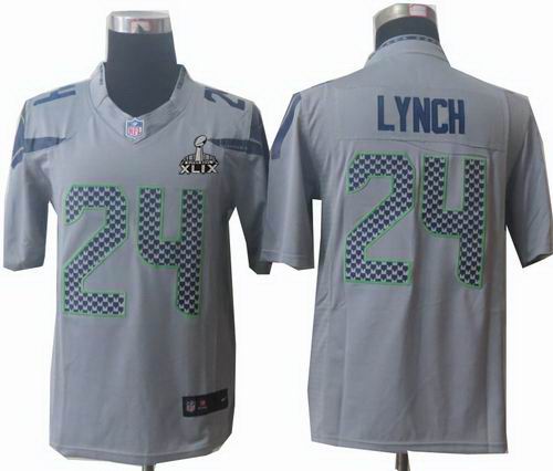 2015 Super Bowl XLIX Jersey Youth Nike Seattle Seahawks 24# Marshawn Lynch limited grey Jersey