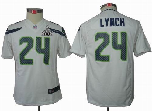 2015 Super Bowl XLIX Jersey Youth Nike Seattle Seahawks 24# Marshawn Lynch white limited Jersey