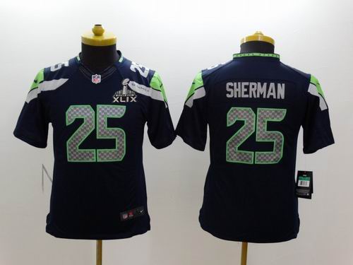 2015 Super Bowl XLIX Jersey Youth Nike Seattle Seahawks 25# Richard Sherman limited blue Jersey
