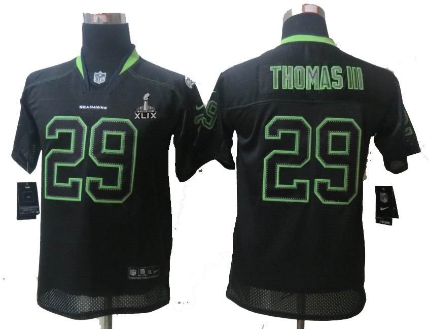 2015 Super Bowl XLIX Jersey Youth Nike Seattle Seahawks 29# Earl Thomas III Lights Out Black Elite Jerseys