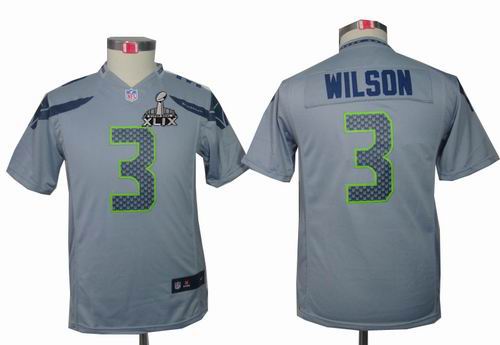2015 Super Bowl XLIX Jersey Youth Nike Seattle Seahawks 3# Russell Wilson Grey limited Jersey