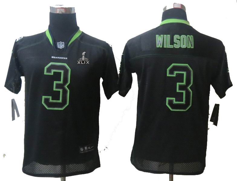 2015 Super Bowl XLIX Jersey Youth Nike Seattle Seahawks 3# Russell Wilson Lights Out Black Elite Jerseys