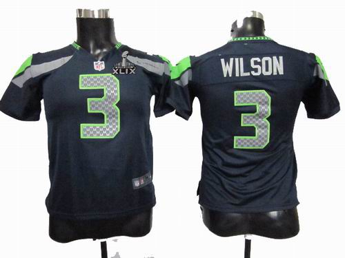 2015 Super Bowl XLIX Jersey Youth Nike Seattle Seahawks 3# Russell Wilson Team Color game Jersey
