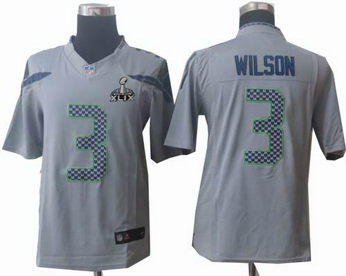 2015 Super Bowl XLIX Jersey Youth Nike Seattle Seahawks 3# Russell Wilson limited grey Jersey