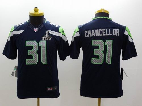2015 Super Bowl XLIX Jersey Youth Nike Seattle Seahawks 31# Kam Chancellor Blue limited Jersey