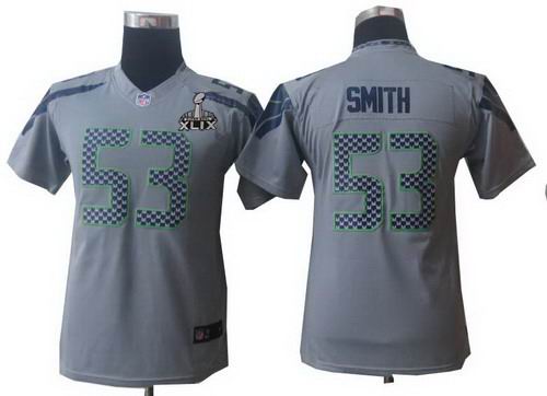2015 Super Bowl XLIX Jersey Youth Nike Seattle Seahawks 53# Malcolm Smith grey limited jerseys