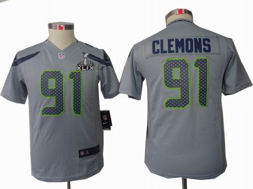 2015 Super Bowl XLIX Jersey Youth Nike Seattle Seahawks 91 Chris Clemons grey limited jerseys