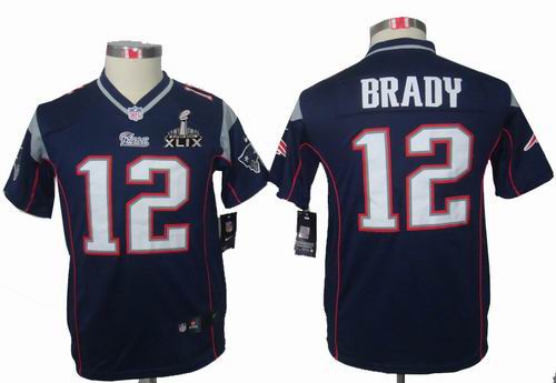 2015 Super Bowl XLIX Jersey Youth nike New England Patriots 12# Tom Brady blue limited jerseys