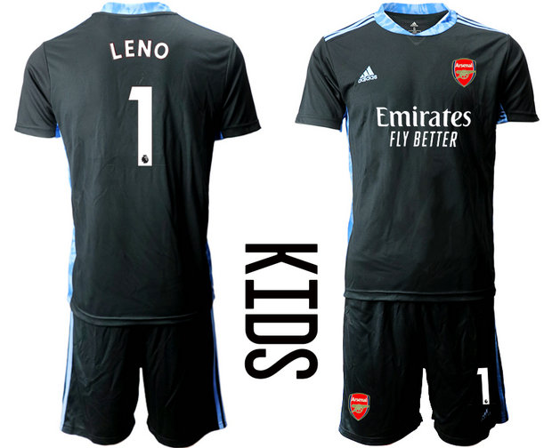 2020-21 Arsenal 1 LENO Black Youth Goalkeeper Soccer Jerseys