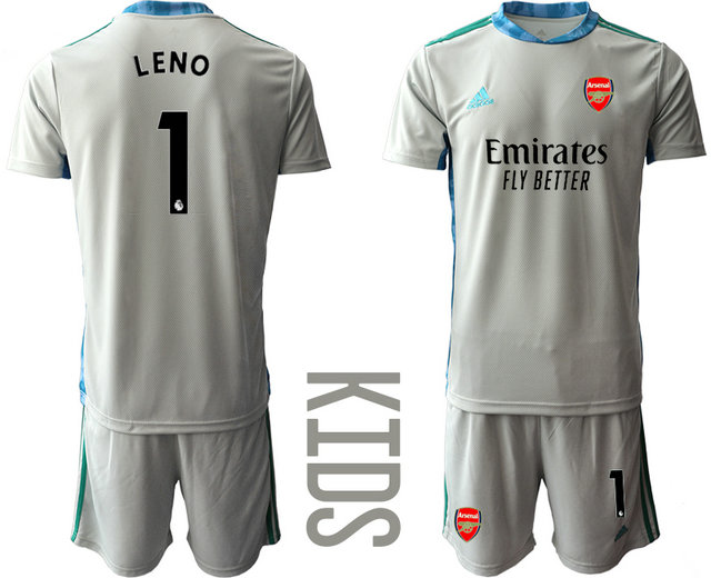 2020-21 Arsenal 1 LENO Gray Youth Goalkeeper Soccer Jersey