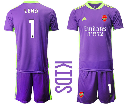 2020-21 Arsenal 1 LENO Purple Youth Goalkeeper Soccer Jersey