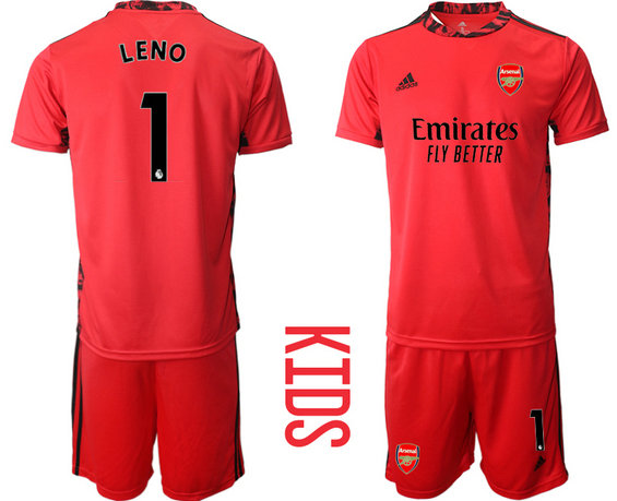 2020-21 Arsenal 1 LENO Red Youth Goalkeeper Soccer Jersey