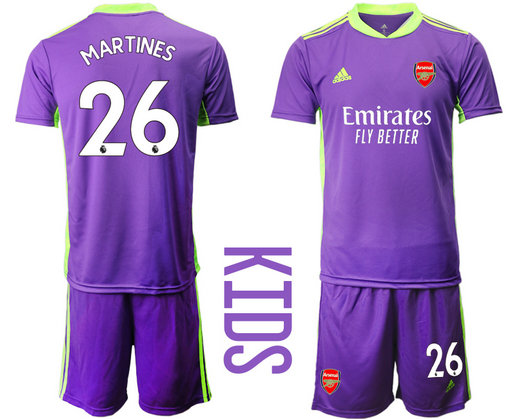 2020-21 Arsenal 26 MARTINES Purple Youth Goalkeeper Soccer Jersey