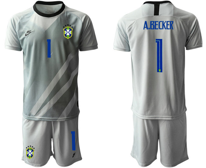 2020-21 Brazil 1 A,BECKER Gray Goalkeeper Soccer Jersey