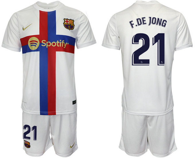 2022-23 Men's Barcelona White Away #21 Frenkie De Jong Jersey