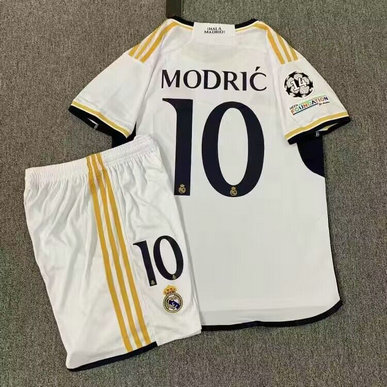 2023-24 Real Madrid 10 Luka Modric Home Soccer Champions Jersey set