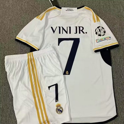 2023-24 Real Madrid 7 Vini Jr. Home Soccer Champions Jersey set