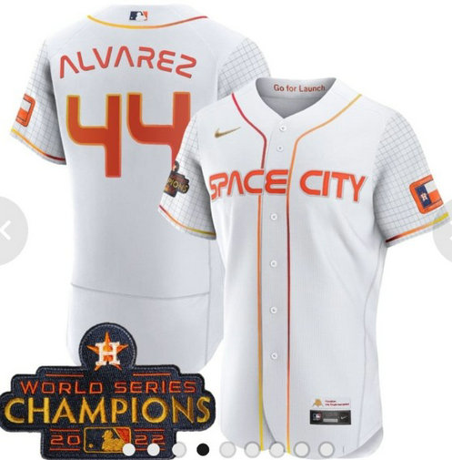 2023 Men’s Astros Space City #44 Yordan Alvarez White Champions Flexbase Jersey
