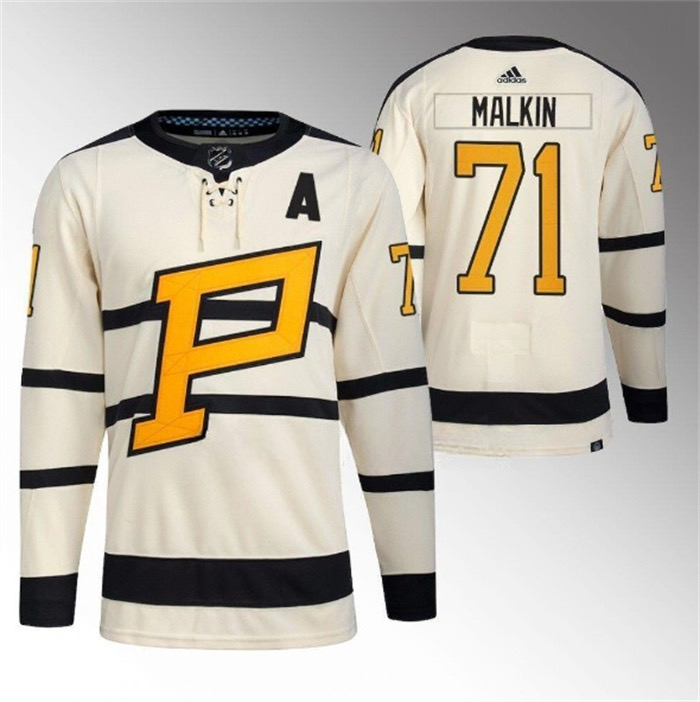 Men's Pittsburgh Penguins #71 Evgeni Malkin Cream 2023 Winter Classic Stitched Jersey