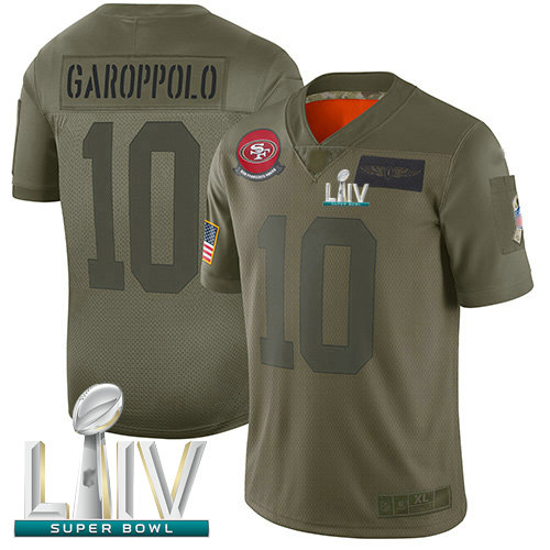 49ers #10 Jimmy Garoppolo Camo Super Bowl LIV Bound Youth Stitched Football Limited 2019 Salute to Service Jersey