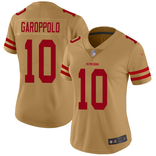 49ers #10 Jimmy Garoppolo Gold Women's Stitched Football Limited Inverted Legend Jersey