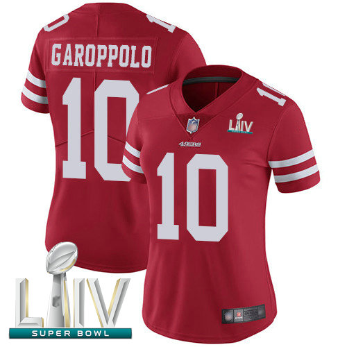 49ers #10 Jimmy Garoppolo Red Team Color Super Bowl LIV Bound Women's Stitched Football Vapor Untouchable Limited Jersey