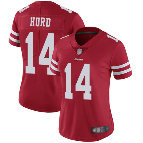 49ers #14 Jalen Hurd Red Team Color Women's Stitched Football Vapor Untouchable Limited Jersey