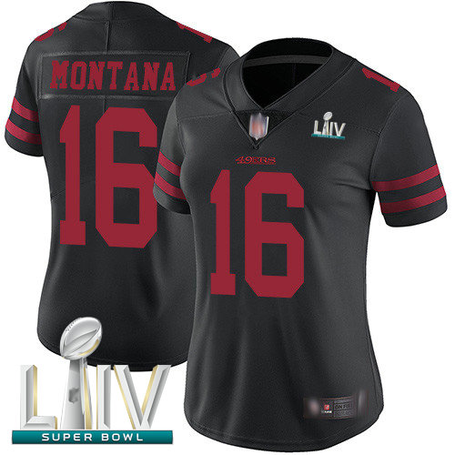 49ers #16 Joe Montana Black Alternate Super Bowl LIV Bound Women's Stitched Football Vapor Untouchable Limited Jersey
