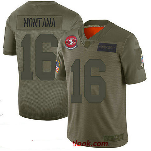49ers #16 Joe Montana Camo Youth Stitched Football Limited 2019 Salute to Service Jersey