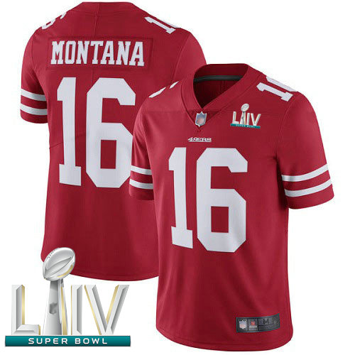 49ers #16 Joe Montana Red Team Color Super Bowl LIV Bound Youth Stitched Football Vapor Untouchable Limited Jersey