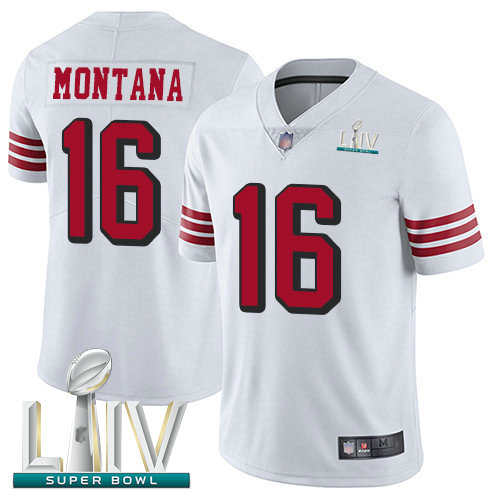 49ers #16 Joe Montana White Rush Super Bowl LIV Bound Youth Stitched Football Vapor Untouchable Limited Jersey