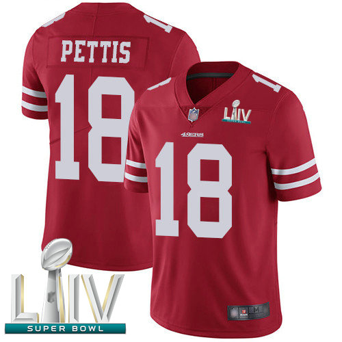 49ers #18 Dante Pettis Red Team Color Super Bowl LIV Bound Men's Stitched Football Vapor Untouchable Limited Jersey