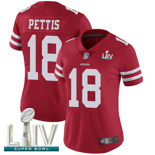 49ers #18 Dante Pettis Red Team Color Super Bowl LIV Bound Women's Stitched Football Vapor Untouchable Limited Jersey