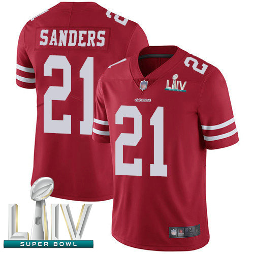 49ers #21 Deion Sanders Red Team Color Super Bowl LIV Bound Men's Stitched Football Vapor Untouchable Limited Jersey
