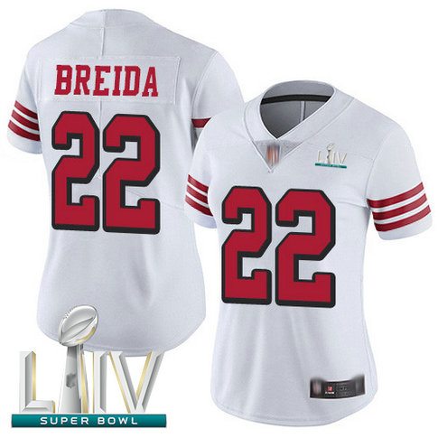 49ers #22 Matt Breida White Rush Super Bowl LIV Bound Women's Stitched Football Vapor Untouchable Limited Jersey