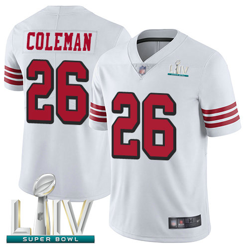 49ers #26 Tevin Coleman White Rush Super Bowl LIV Bound Youth Stitched Football Vapor Untouchable Limited Jersey