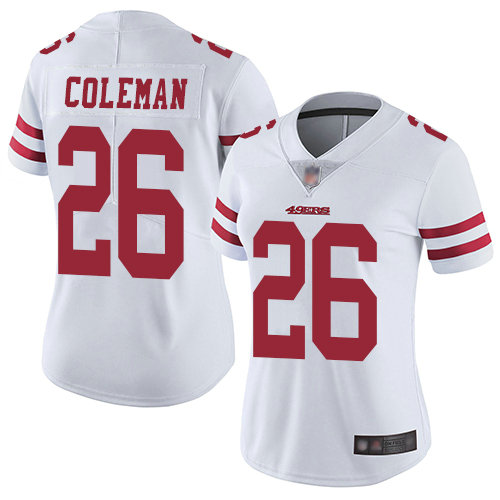 49ers #26 Tevin Coleman White Women's Stitched Football Vapor Untouchable Limited Jersey
