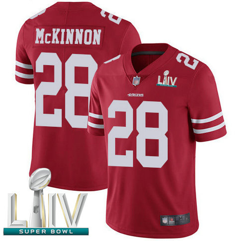 49ers #28 Jerick McKinnon Red Team Color Super Bowl LIV Bound Men's Stitched Football Vapor Untouchable Limited Jersey