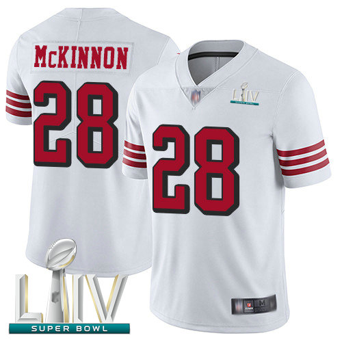 49ers #28 Jerick McKinnon White Rush Super Bowl LIV Bound Youth Stitched Football Vapor Untouchable Limited Jersey