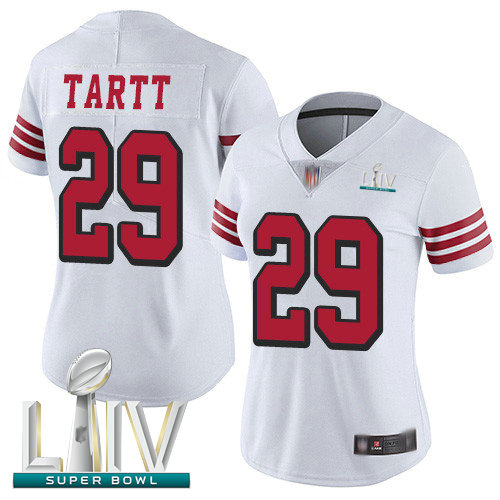 49ers #29 Jaquiski Tartt White Rush Super Bowl LIV Bound Women's Stitched Football Vapor Untouchable Limited Jersey