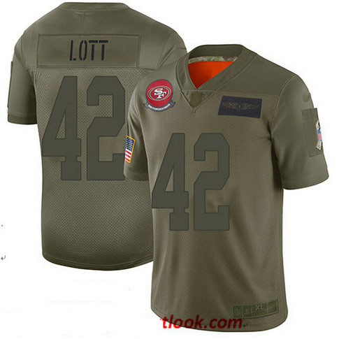 49ers #42 Ronnie Lott Camo Youth Stitched Football Limited 2019 Salute to Service Jersey