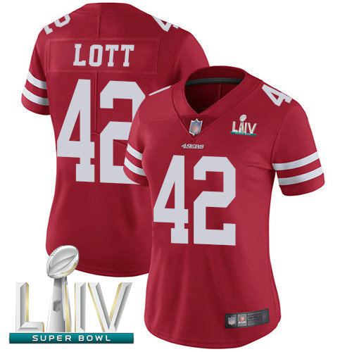 49ers #42 Ronnie Lott Red Team Color Super Bowl LIV Bound Women's Stitched Football Vapor Untouchable Limited Jersey