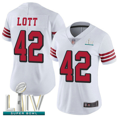 49ers #42 Ronnie Lott White Rush Super Bowl LIV Bound Women's Stitched Football Vapor Untouchable Limited Jersey