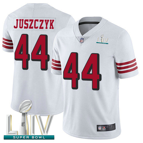 49ers #44 Kyle Juszczyk White Rush Super Bowl LIV Bound Men's Stitched Football Vapor Untouchable Limited Jersey