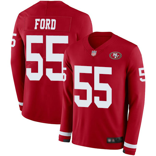 49ers #55 Dee Ford Red Team Color Youth Stitched Football Limited Therma Long Sleeve Jersey