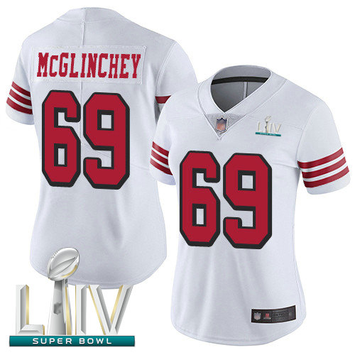 49ers #69 Mike McGlinchey White Rush Super Bowl LIV Bound Women's Stitched Football Vapor Untouchable Limited Jersey
