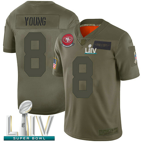 49ers #8 Steve Young Camo Super Bowl LIV Bound Youth Stitched Football Limited 2019 Salute to Service Jersey