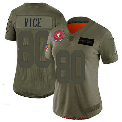 49ers #80 Jerry Rice Camo Women's Stitched Football Limited 2019 Salute to Service Jersey